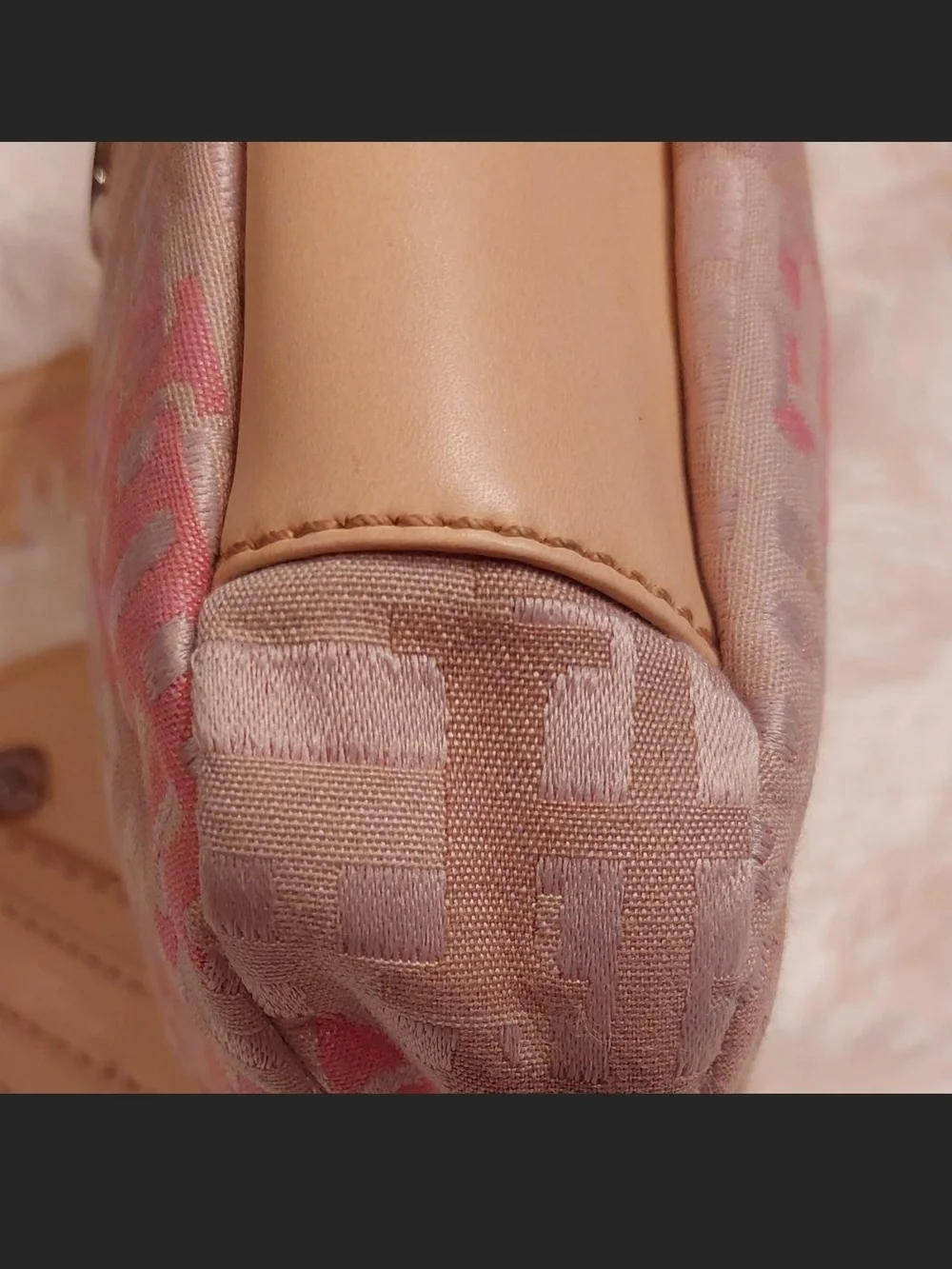 Tommy Hilfiger Beige and Pink Monogram Hobo Bag